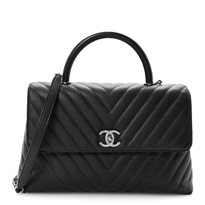 Chanel Caviar Chevron Quilted Medium Coco Handle Flap Black 1 of 10