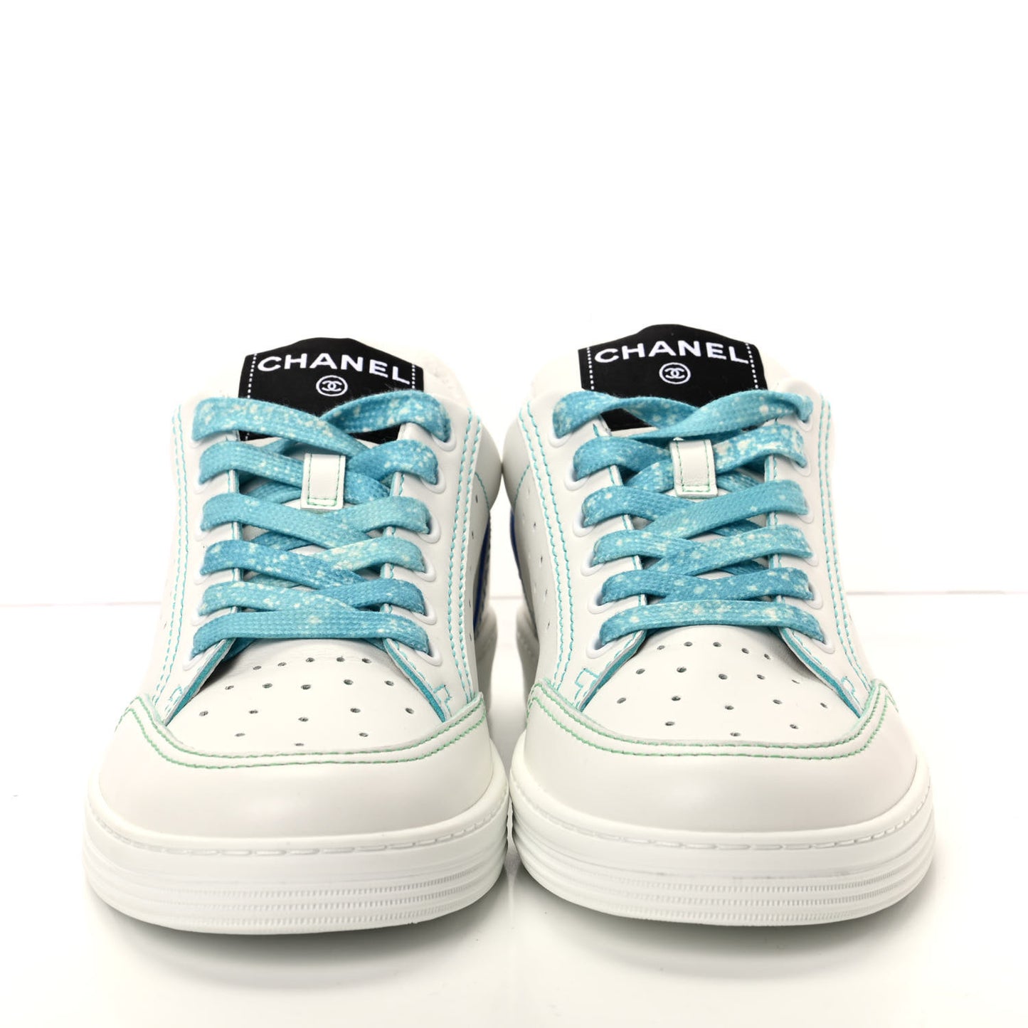 Calfskin Womens Logo Sneakers 37 White Blue