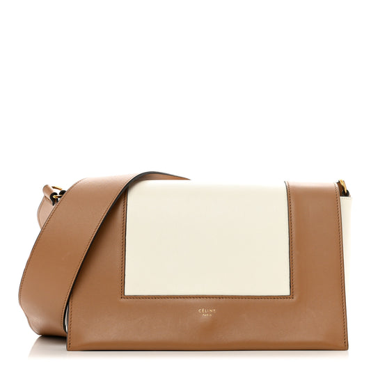 Shiny Smooth Calfskin Medium Frame Shoulder Bag Tan Optic White
