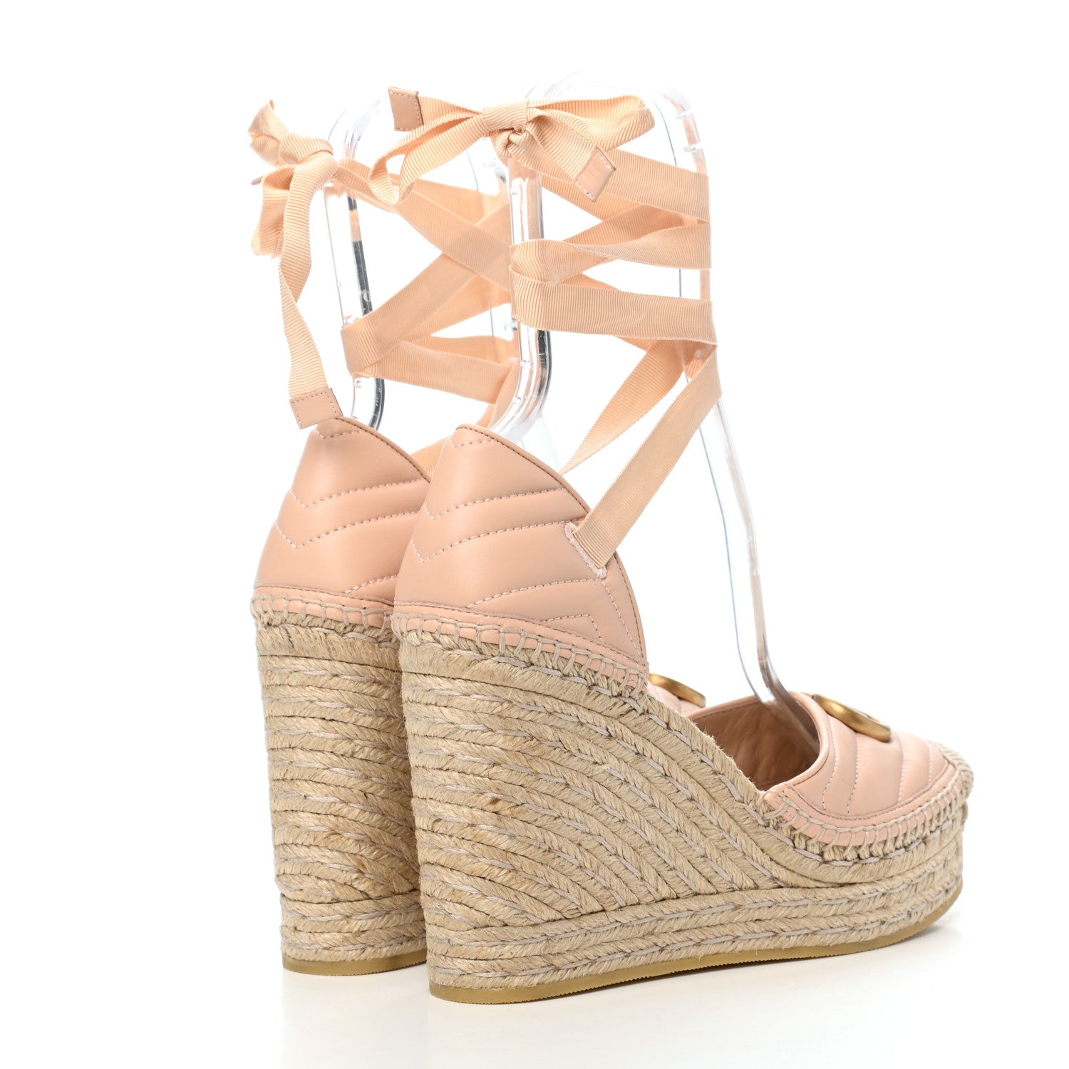 Gucci Nappa Matelasse GG Marmont Ankle Wrap Platform 35/120mm Espadrille Wedges 39 Skin Rose 4 of 8
