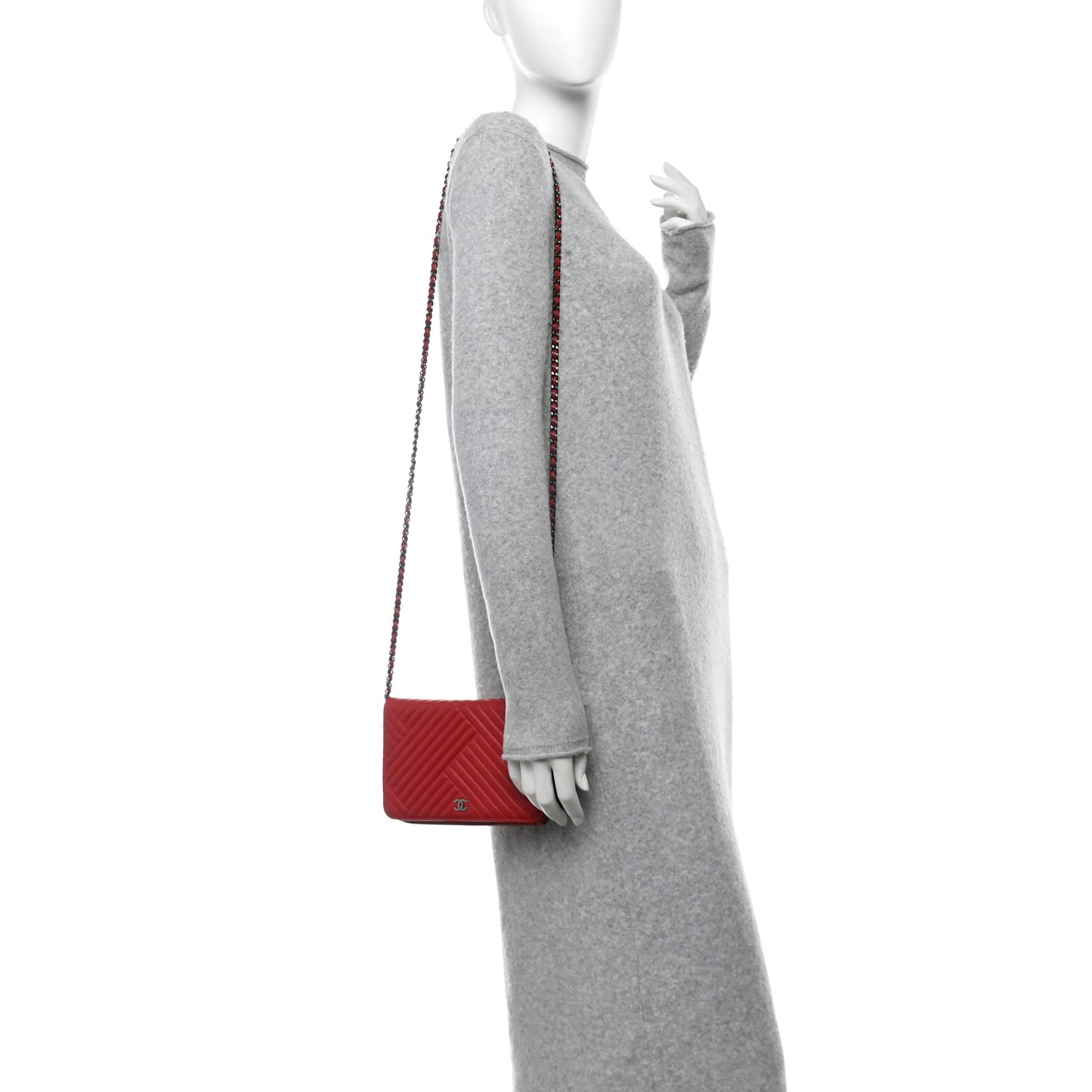 Lambskin Quilted CC Crossing Wallet On Chain WOC Red