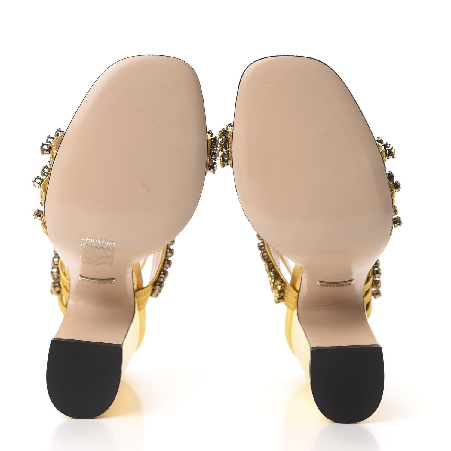 Gucci Nappa Silk Crystal Bertie High Heel Sandals 37 Gold 5 of 9
