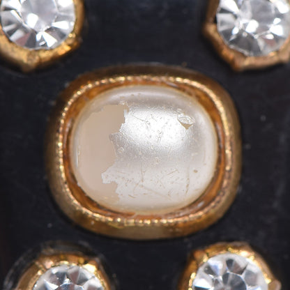 Chanel Resin Pearl Crystal Clip On Earrings Black 6 of 7