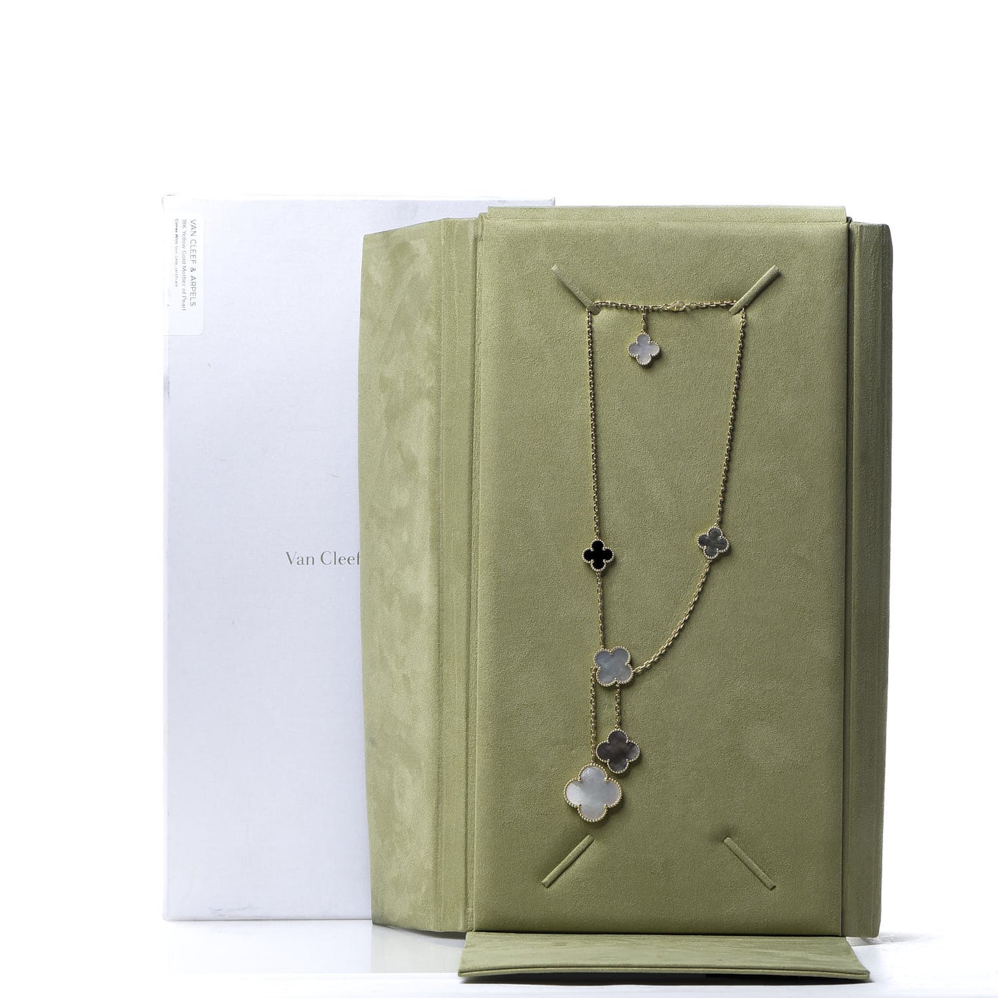 18K Yellow Gold Mother of Pearl Onyx 6 Motifs Magic Alhambra Necklace