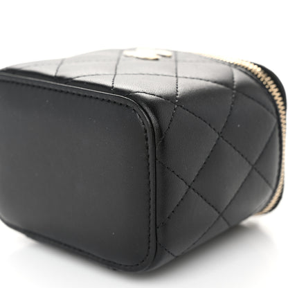 Chanel Lambskin Quilted Mini Vanity Case With Pearl Chain Black 10 of 11