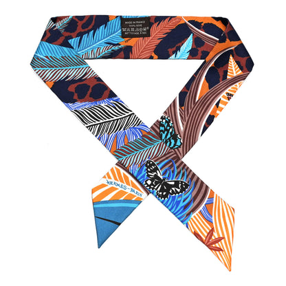 Hermes Silk Jaguar Quetzal Twilly Brun Bleu Orange 1 of 3
