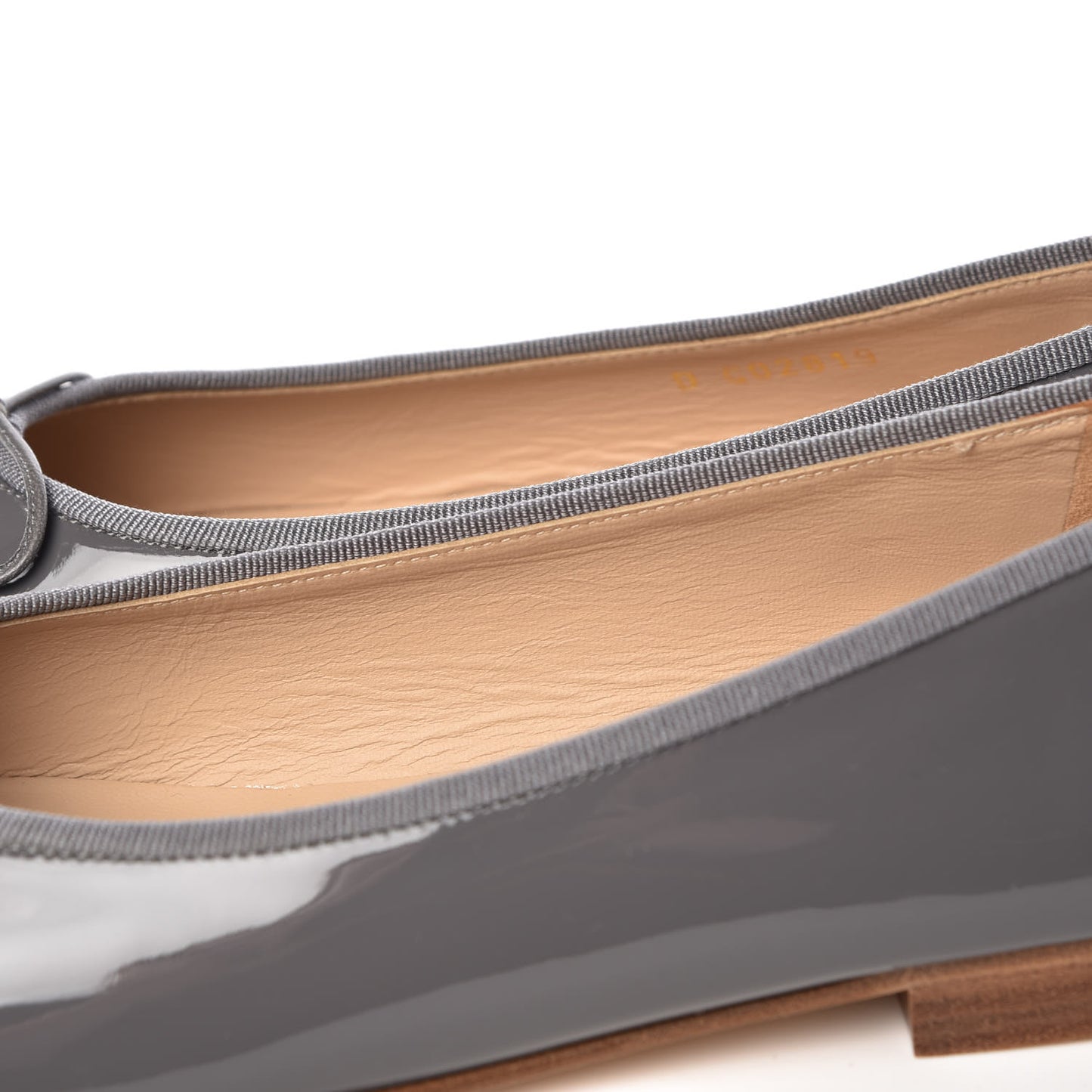 Patent Calfskin CC Cap Toe Ballerina Flats 39.5 Dark Grey