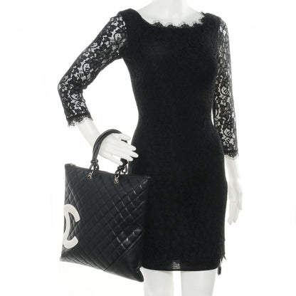 Chanel Calfskin Quilted Cambon Flat Tote Black White 2 of 8