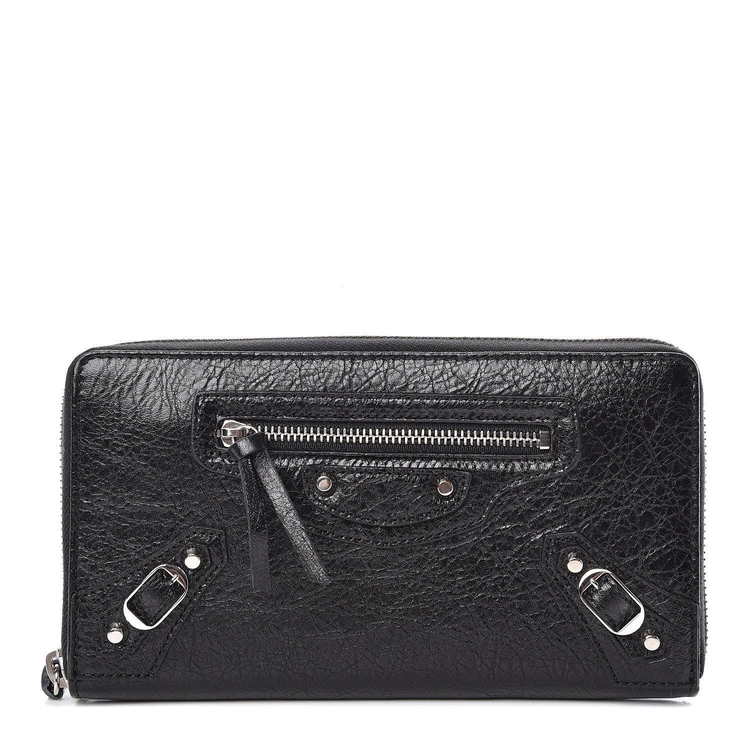 Balenciaga Agneau Classic Silver Hardware Continental Zip Around Wallet Black 1 of 8