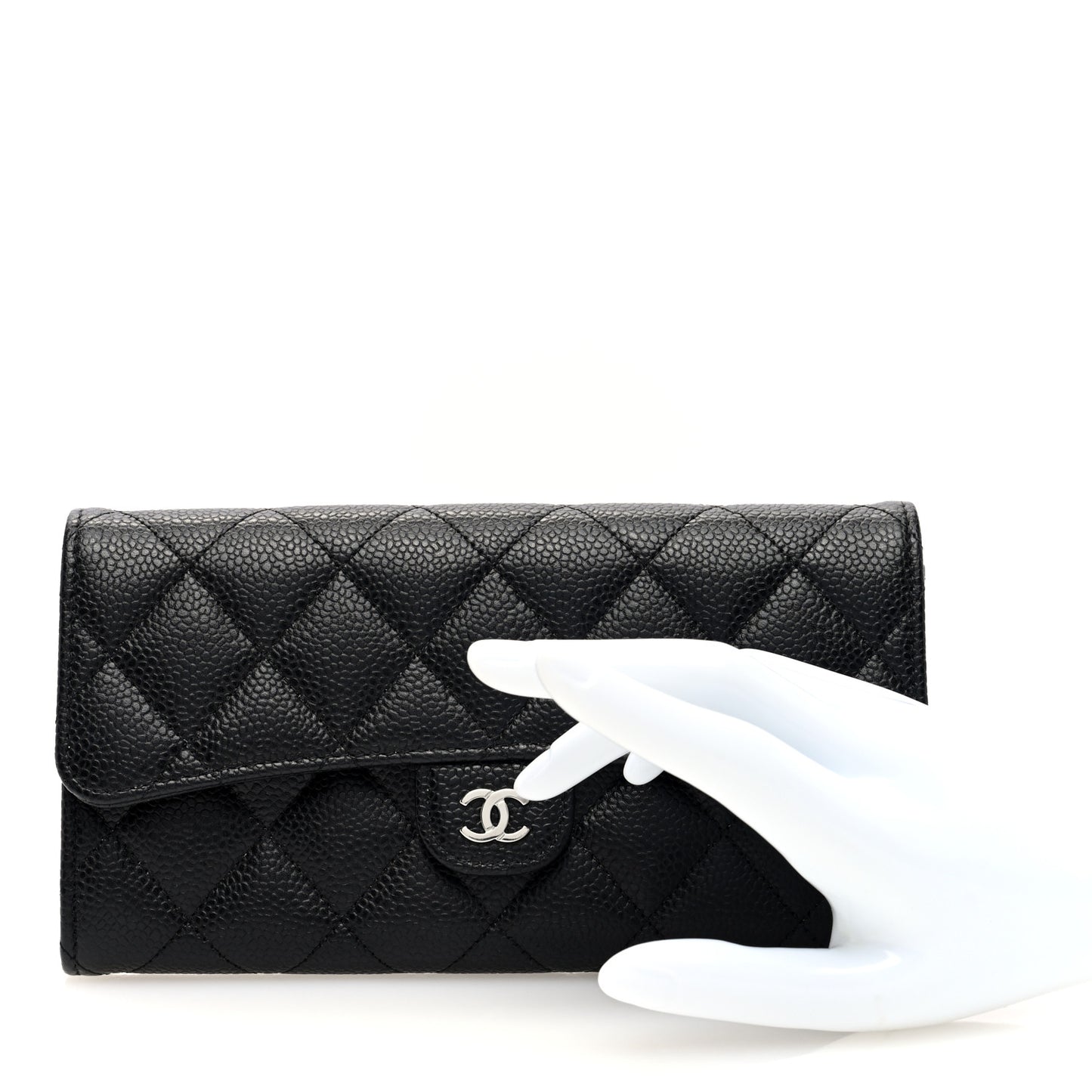 Caviar Quilted Large Gusset Flap Wallet Black