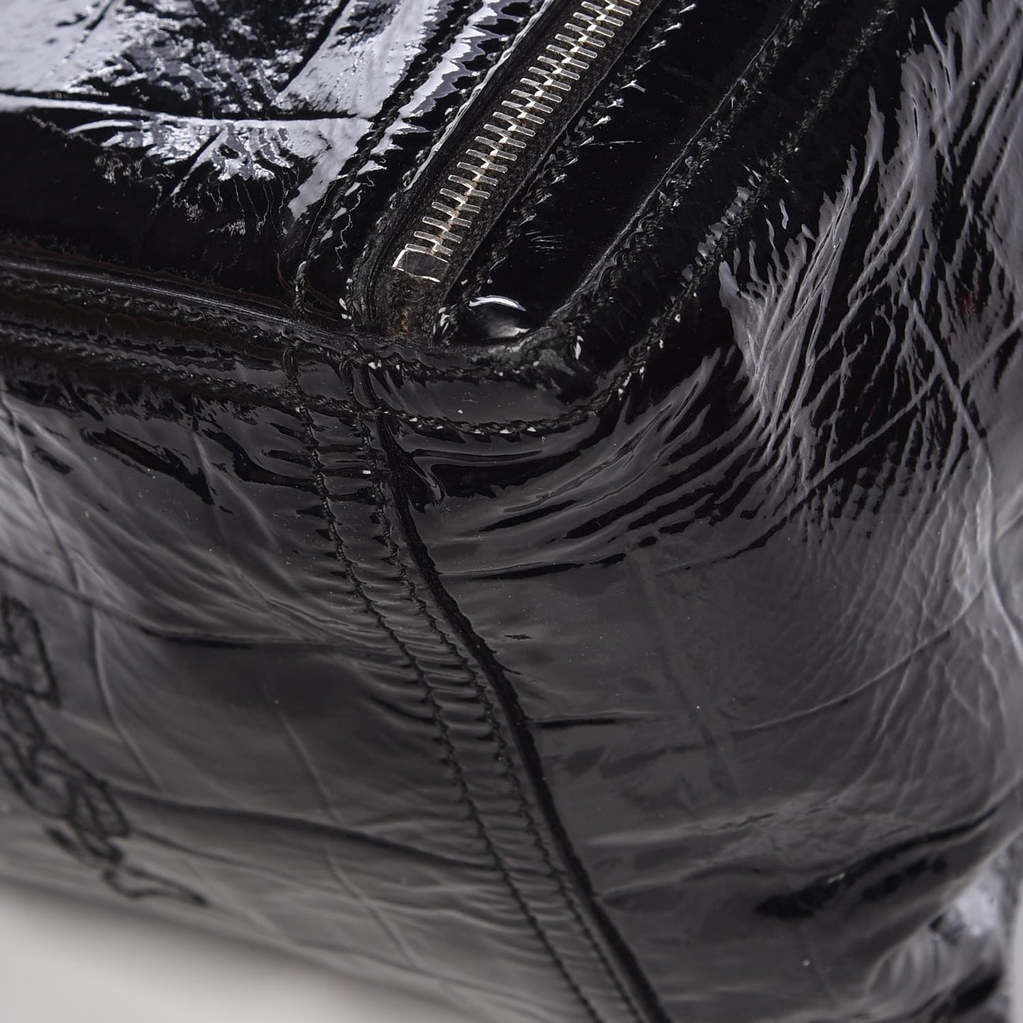 Patent Crocodile Embossed Small Downtown Tote Black