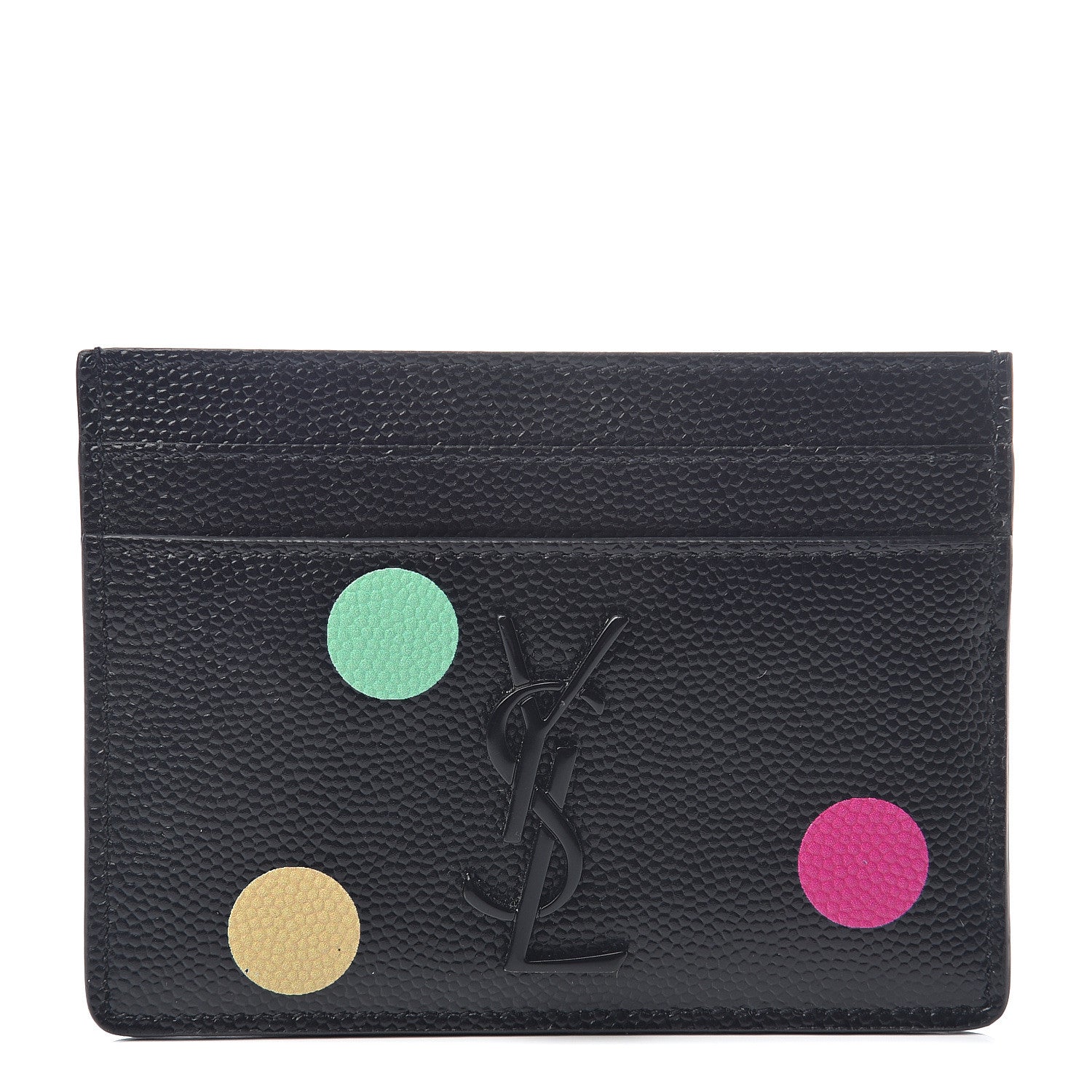 Saint Laurent Grain De Poudre Polka-Dot Monogram Credit Card Case Black 1 of 5