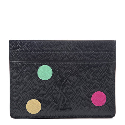 Saint Laurent Grain De Poudre Polka-Dot Monogram Credit Card Case Black 1 of 5