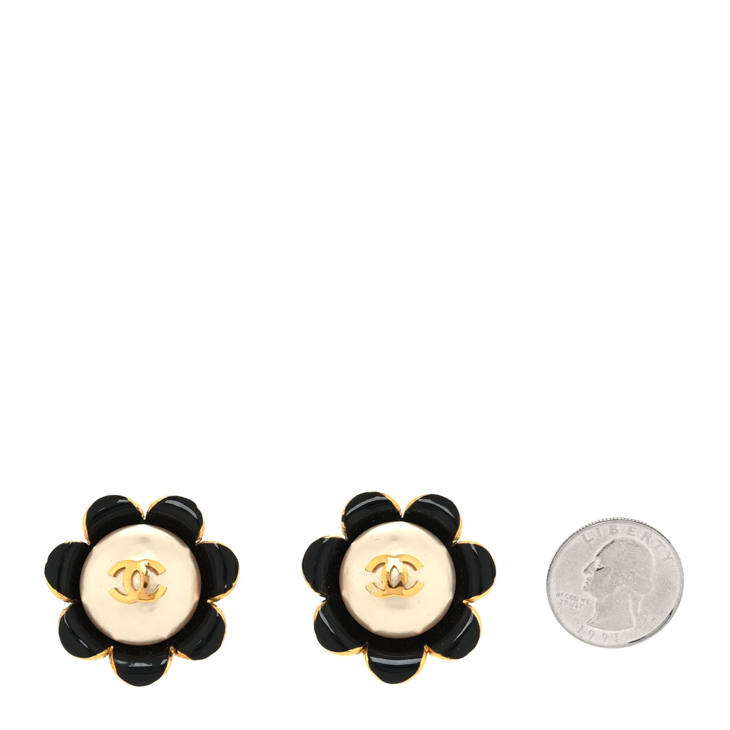 Enamel Flower CC Earrings Beige Pink