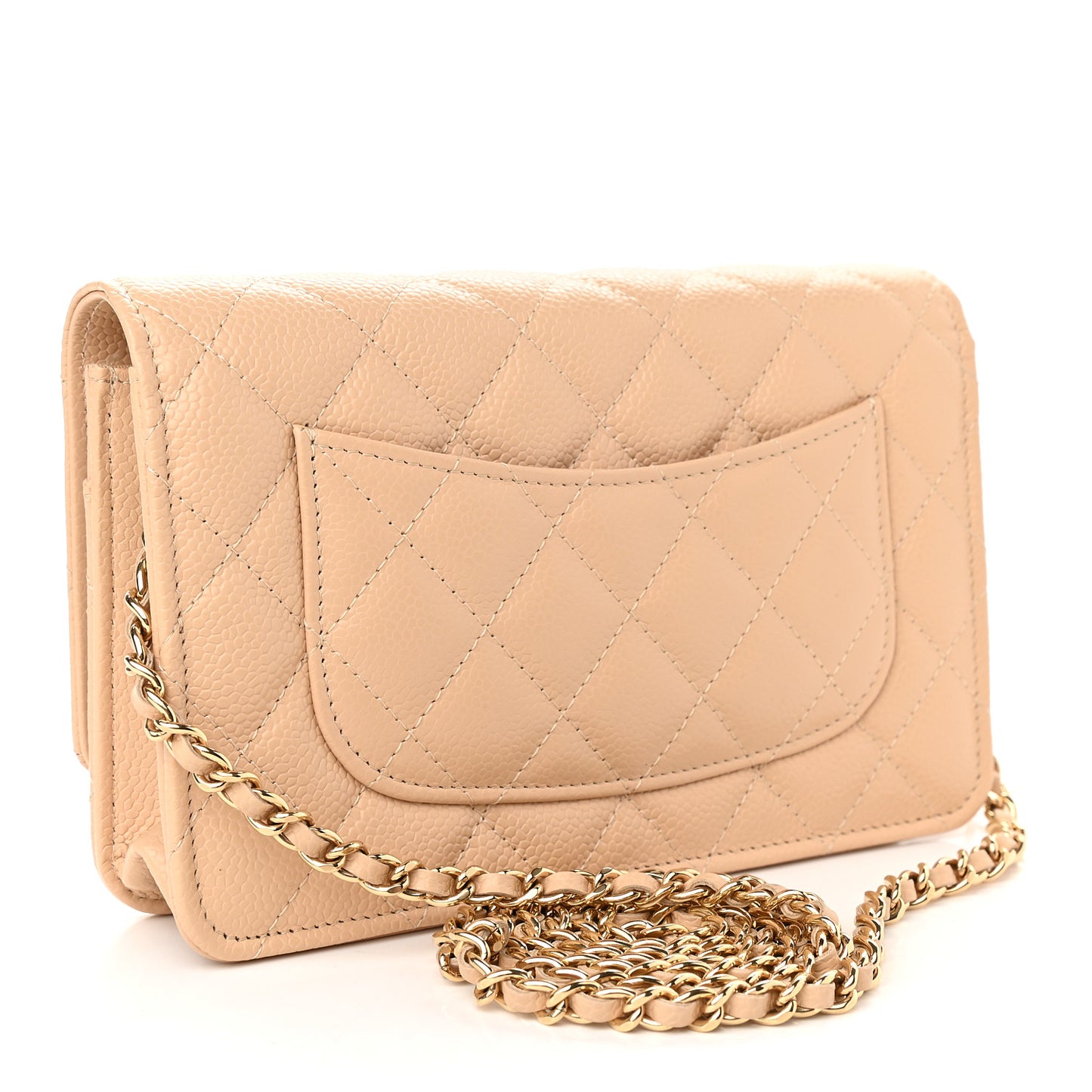 Caviar Quilted Wallet On Chain WOC Beige