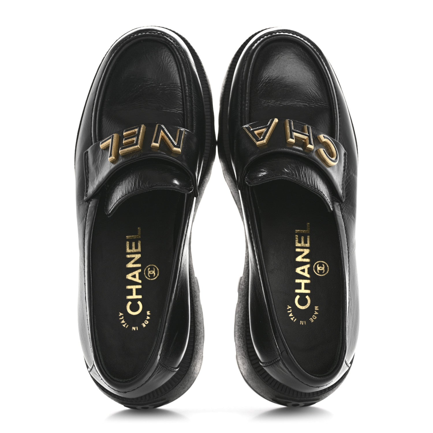 Chanel Shiny Calfskin Logo Loafers 35 Black 2 of 9