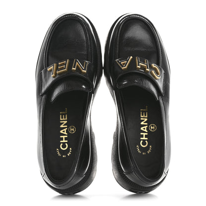 Chanel Shiny Calfskin Logo Loafers 35 Black 2 of 9