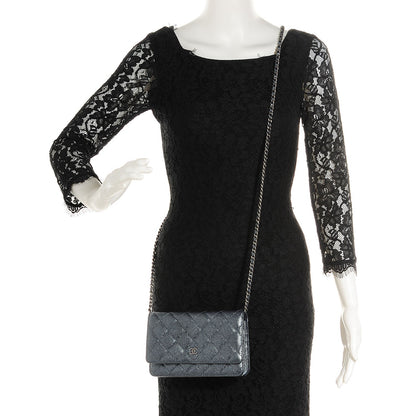 Chanel Metallic Caviar Quilted Wallet On Chain WOC Charcoal 2 of 9