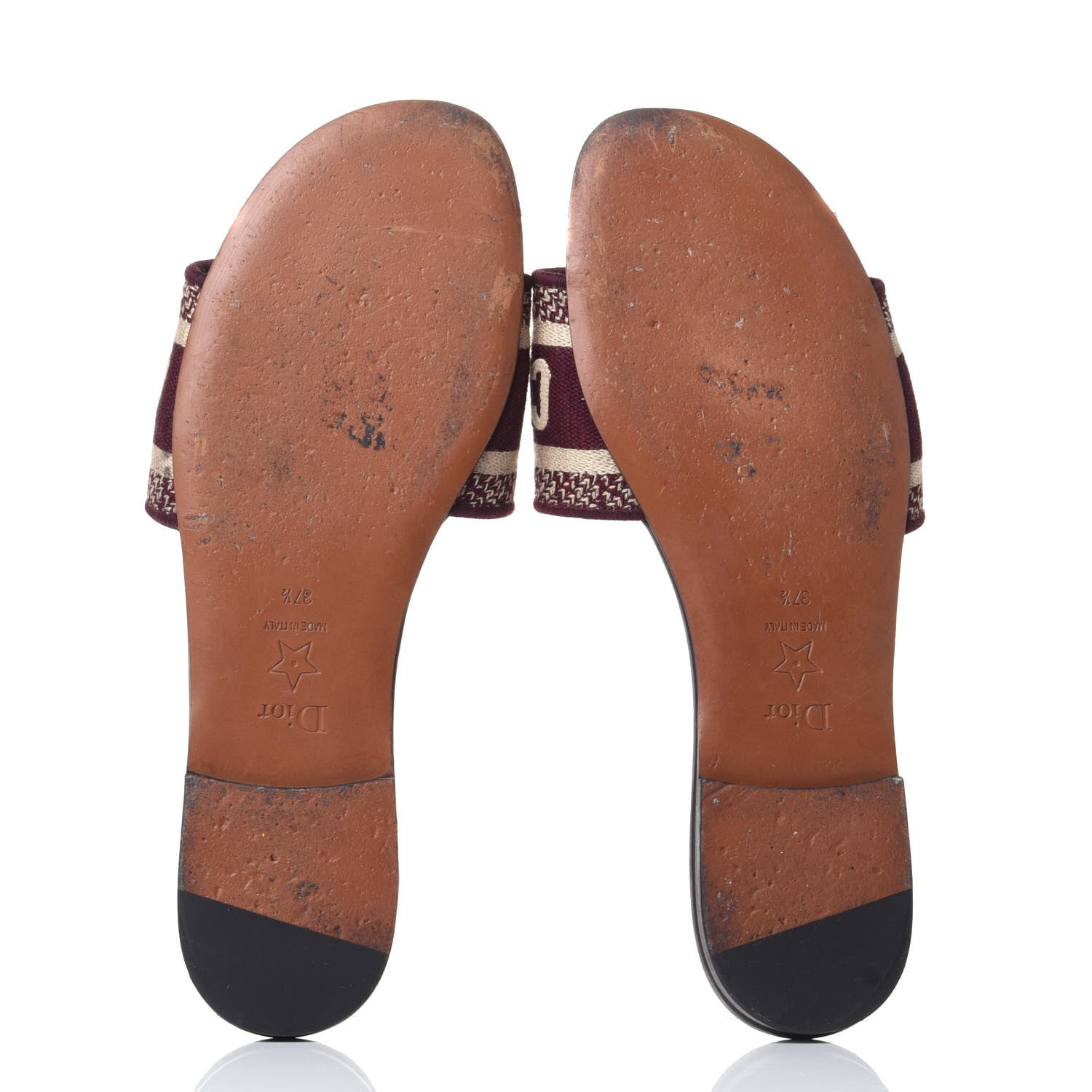 Christian Dior Canvas Embroidered Dway Mules Slide Sandals 37.5 Burgundy 7 of 10