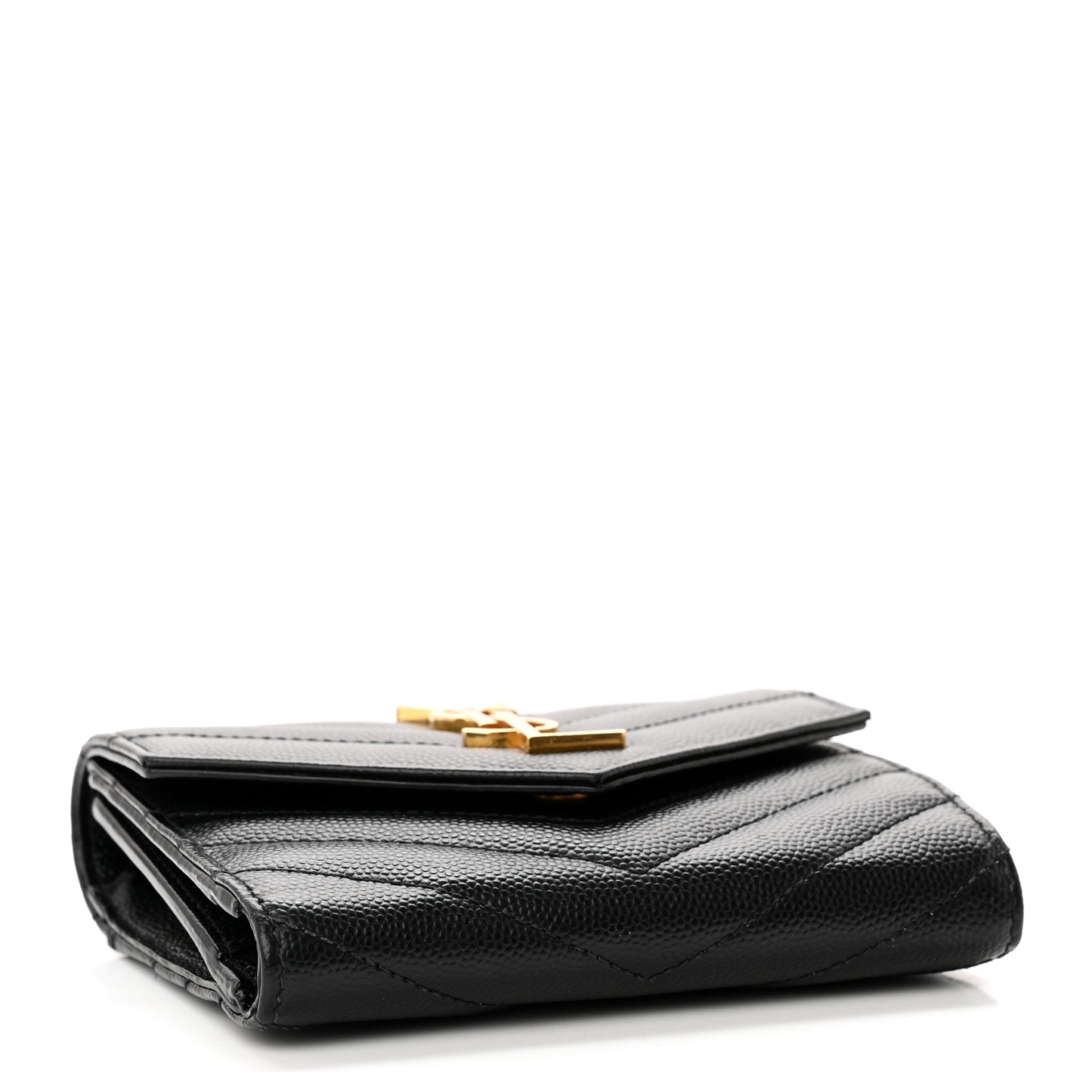 Grain De Poudre Matelasse Chevron Monogram Compact Tri Fold Wallet Black