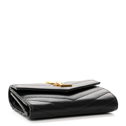 Saint Laurent Grain De Poudre Matelasse Chevron Monogram Compact Tri Fold Wallet Black 4 of 11