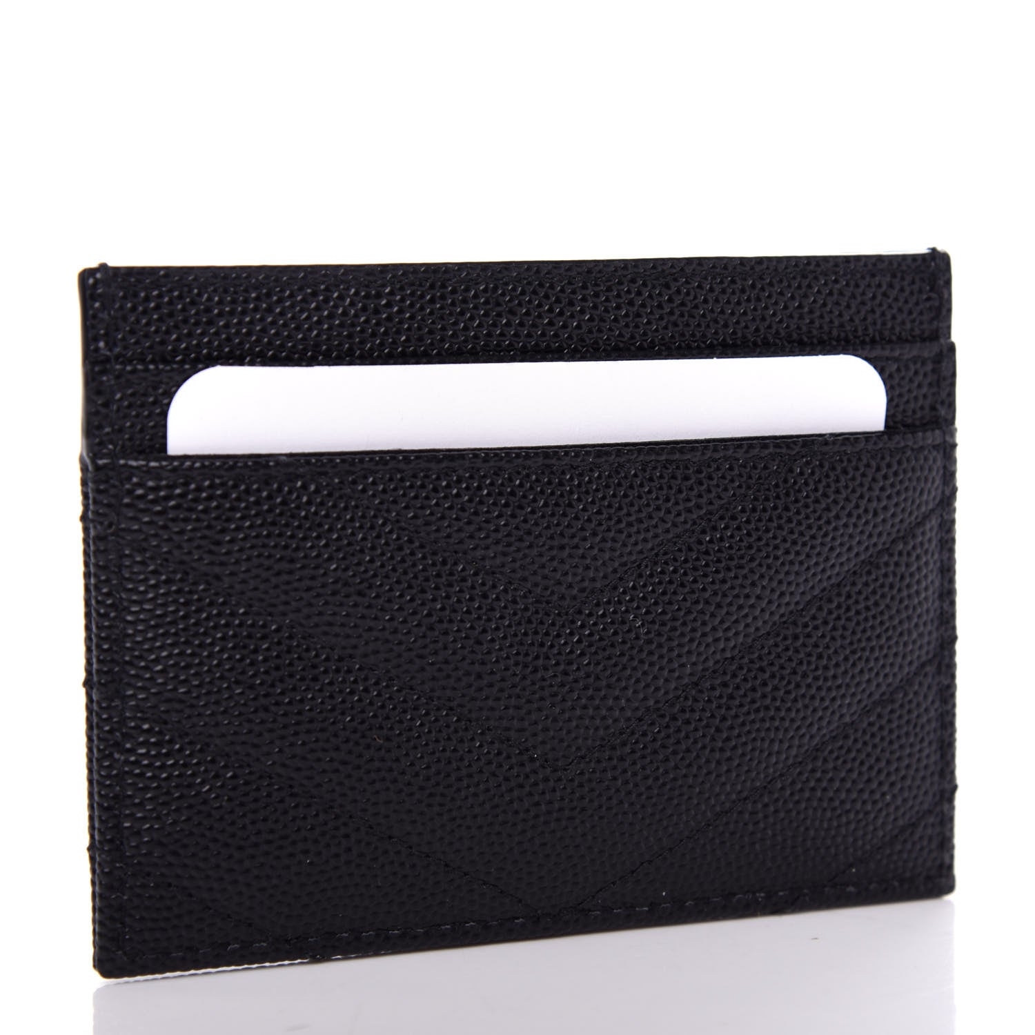 Saint Laurent Grain De Poudre Matelasse Chevron Monogram Credit Card Case Black 3 of 8