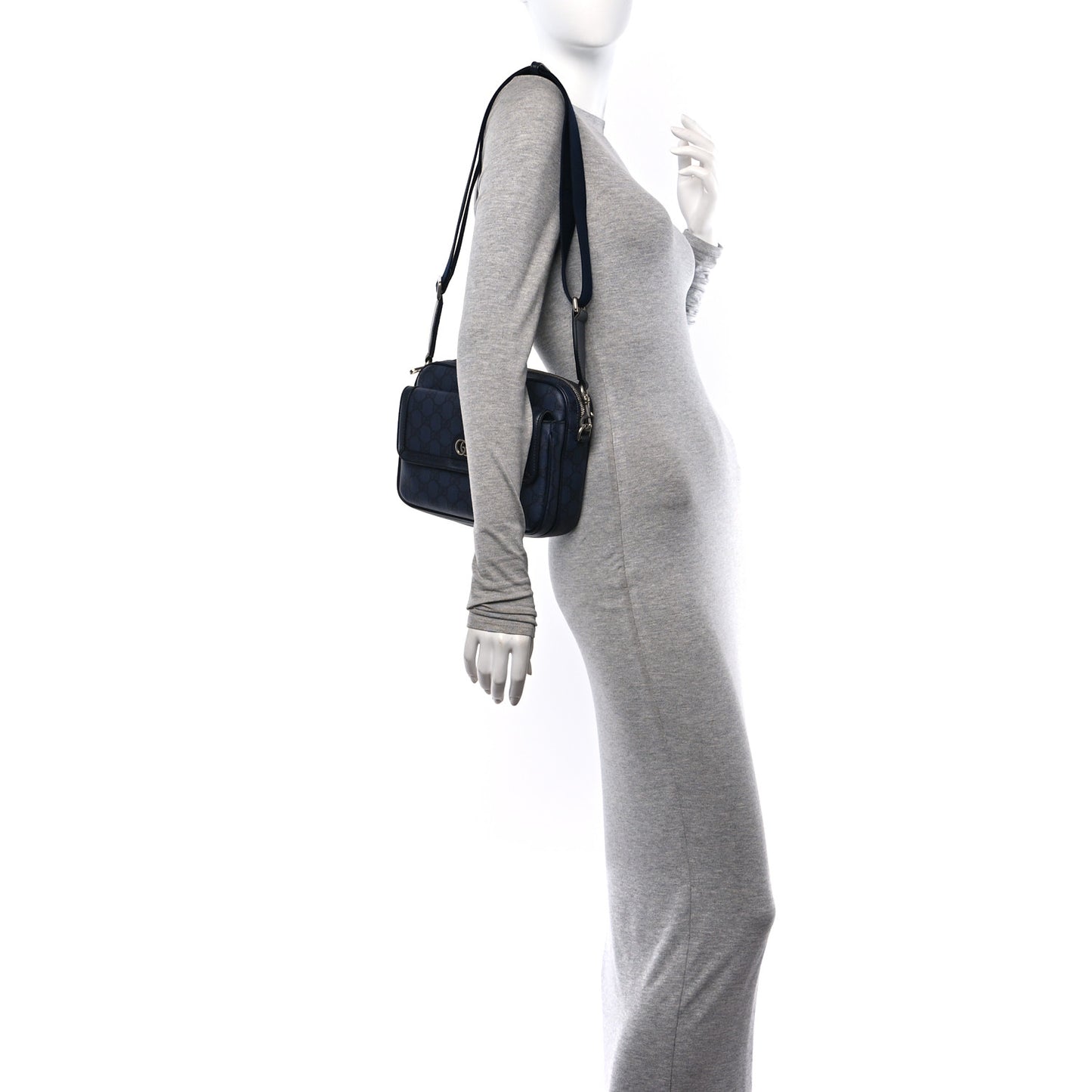 Tender GG Supreme Monogram Textured Dollar Calfskin Ophidia Small Crossbody Bag Dark Blue