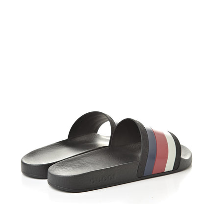Gucci Rubber Web Mens Pool Slide Sandals 8 Black Mystic White Hibiscus Red Marine 4 of 7