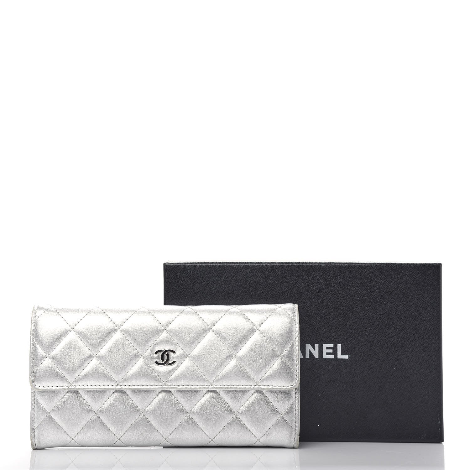 Chanel Metallic Lambskin Long Flap Wallet Silver 9 of 11