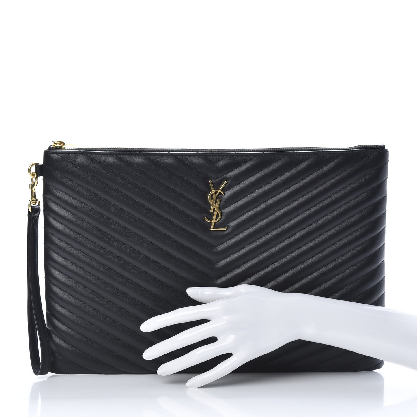 Calfskin Matelasse Chevron Monogram Document Holder Black