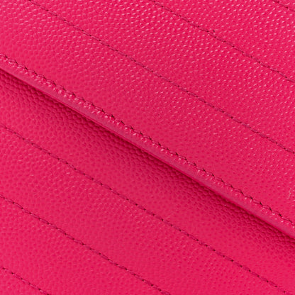 Saint Laurent Grain De Poudre Matelasse Chevron Monogram Chain Wallet Hot Pink 9 of 19