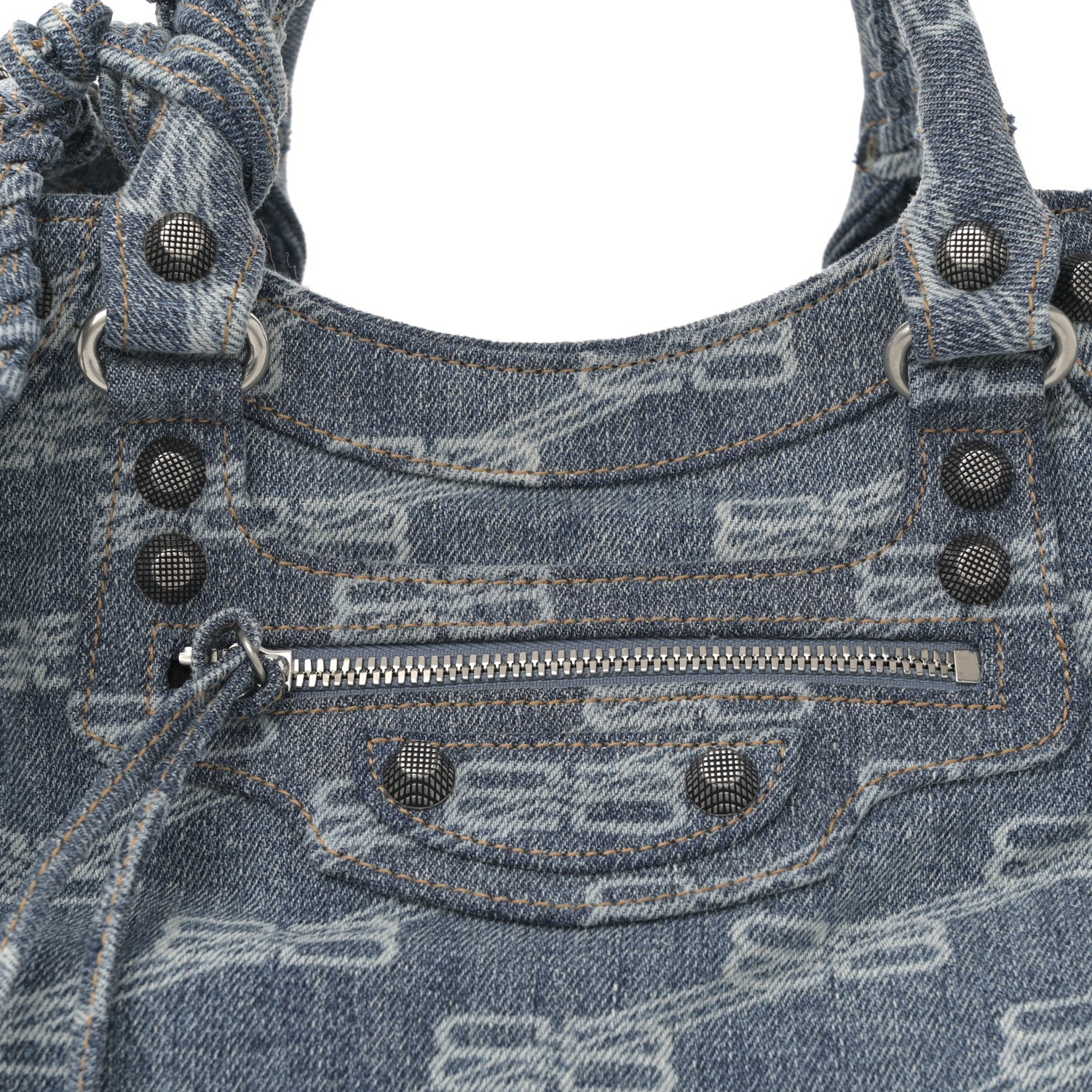 Balenciaga Denim BB Monogram Neo Cagole City Handbag Blue 9 of 11