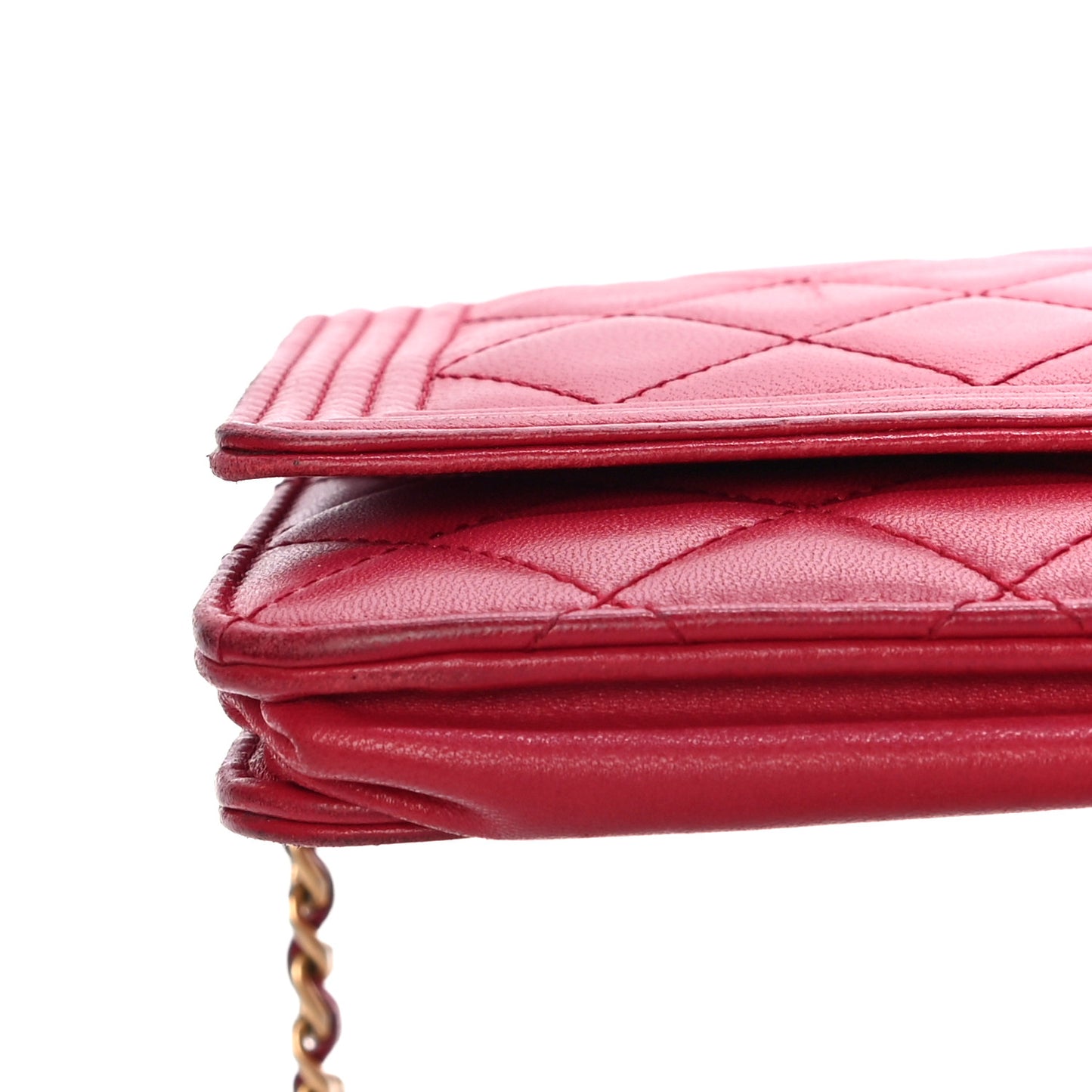 Lambskin Quilted Boy Wallet On Chain WOC Red