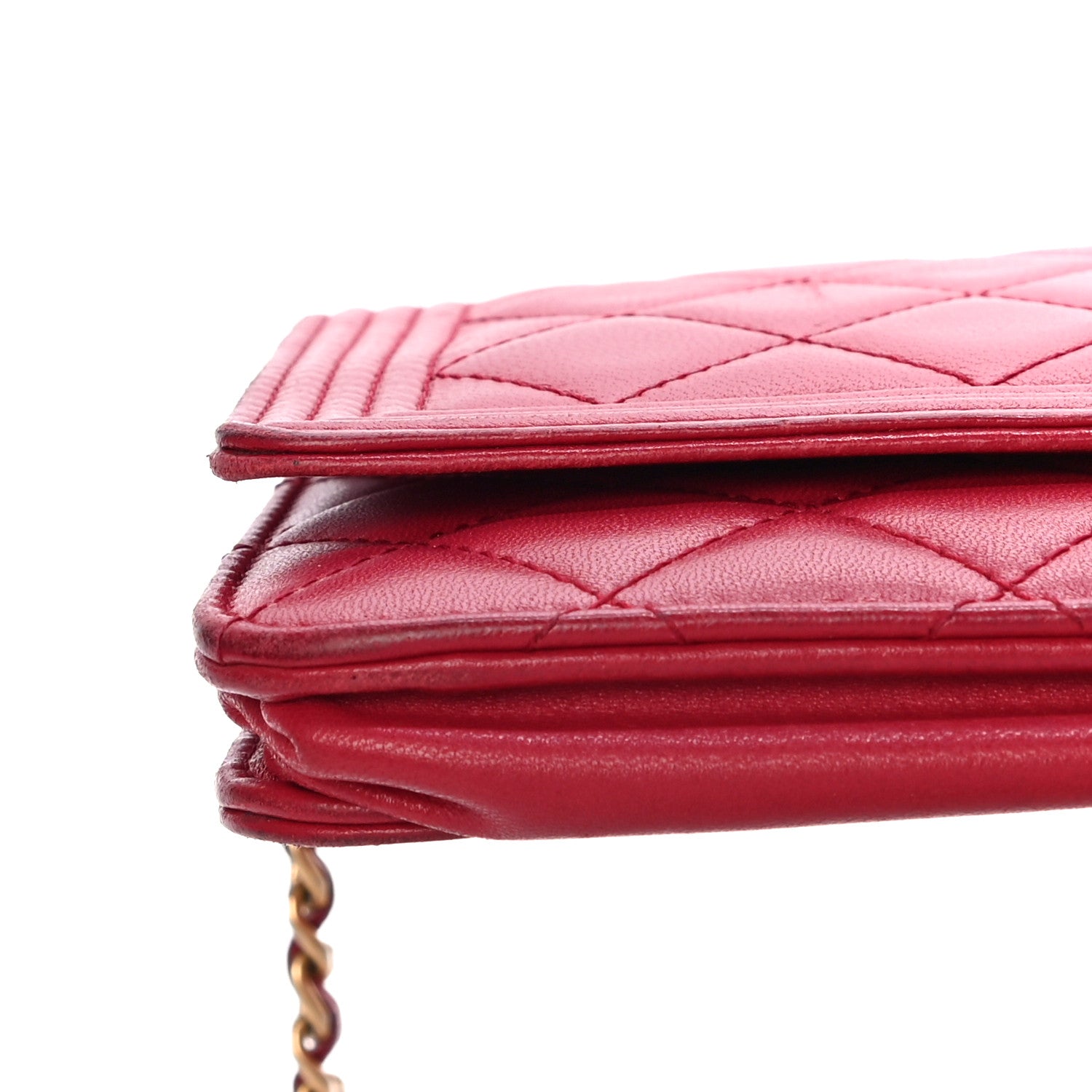 Chanel Lambskin Quilted Boy Wallet On Chain WOC Red 17 of 27