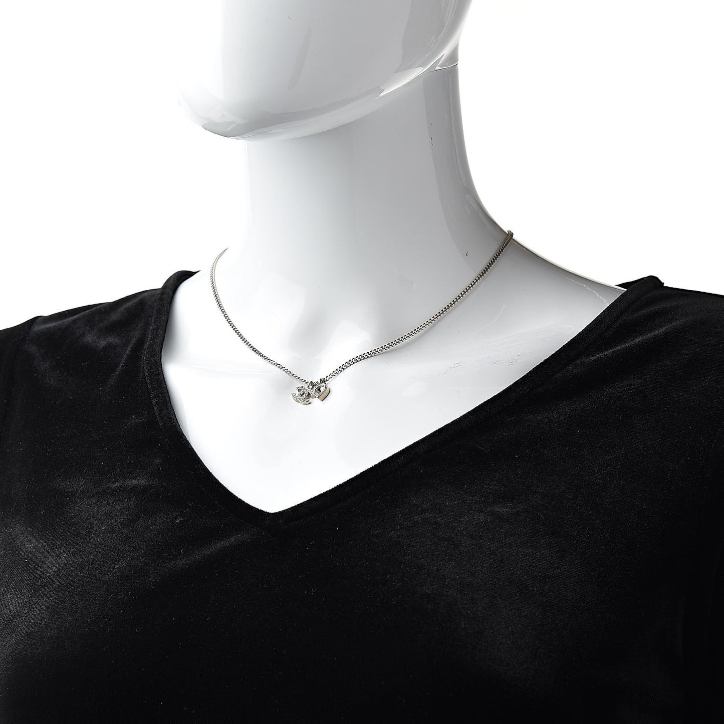Crystal Mini Heart CC Necklace Silver