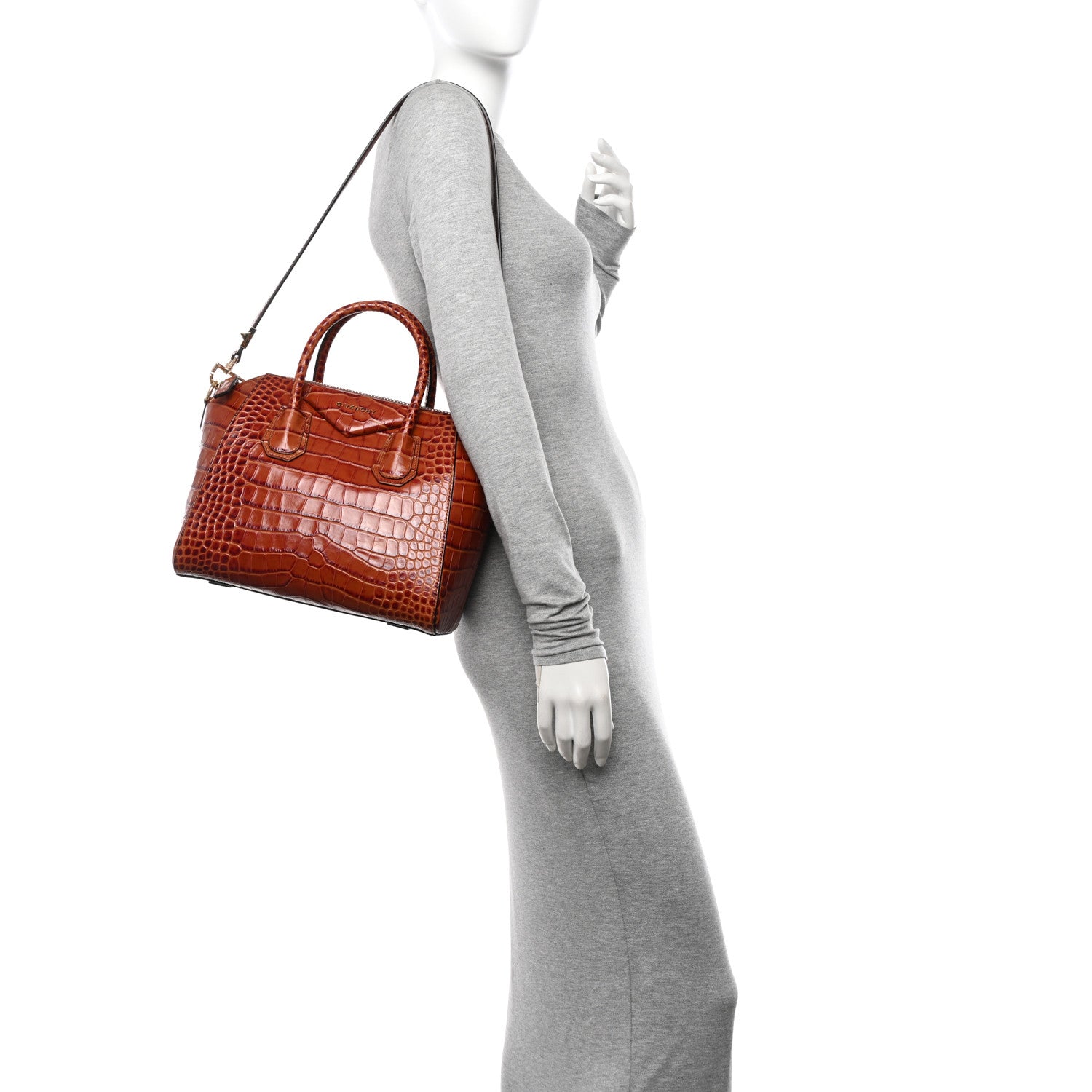 Givenchy Calfskin Crocodile Embossed Small Antigona Cognac 2 of 13
