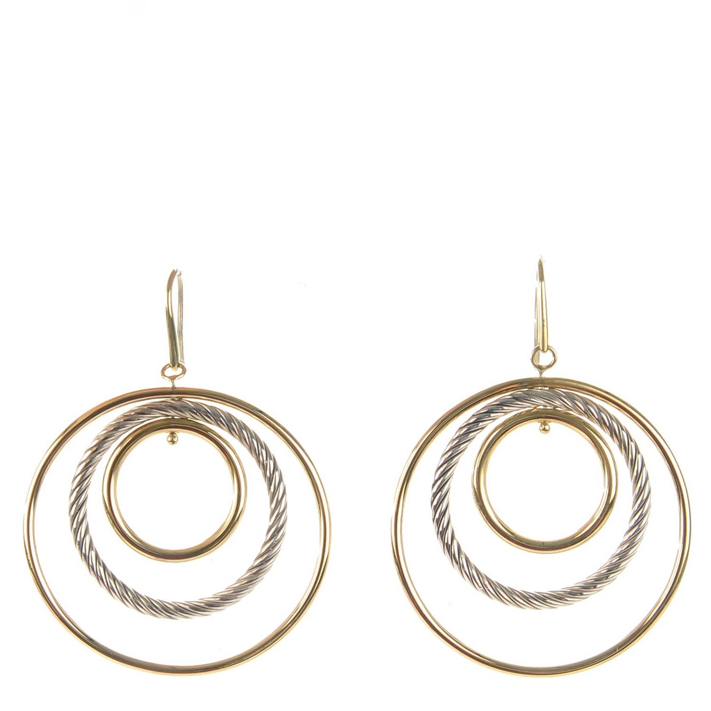 Sterling Silver 18K Yellow Gold Mobile Triple Circle Earrings