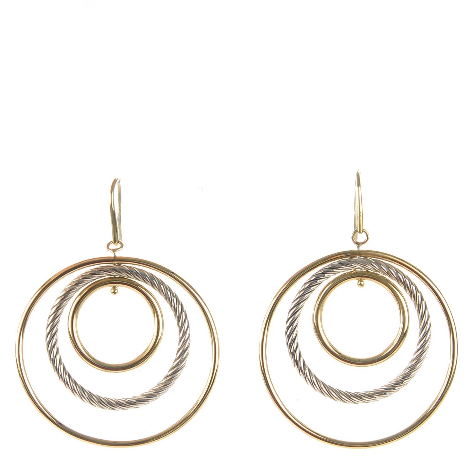 David Yurman Sterling Silver 18K Yellow Gold Mobile Triple Circle Earrings 1 of 4