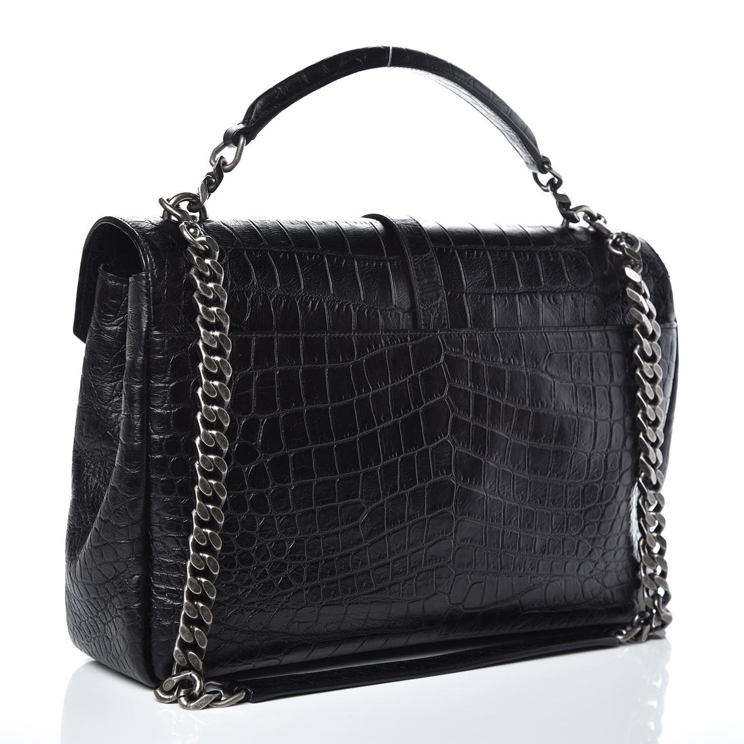Calfskin Crocodile Embossed Monogram Large College Satchel Black