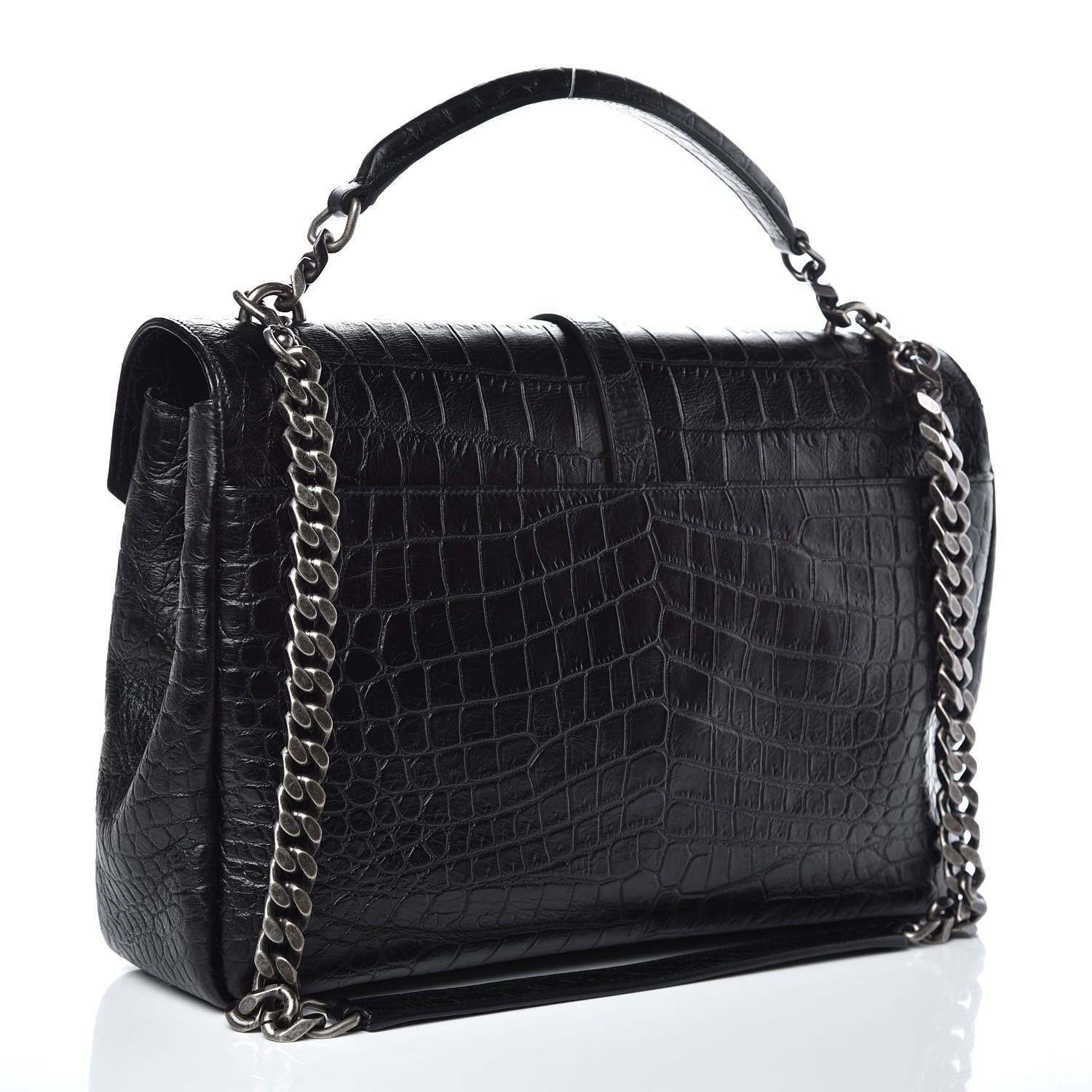 Saint Laurent Calfskin Crocodile Embossed Monogram Large College Satchel Black 3 of 11