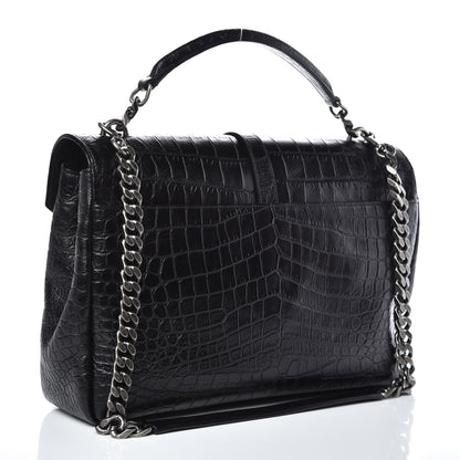 Saint Laurent Calfskin Crocodile Embossed Monogram Large College Satchel Black 3 of 11