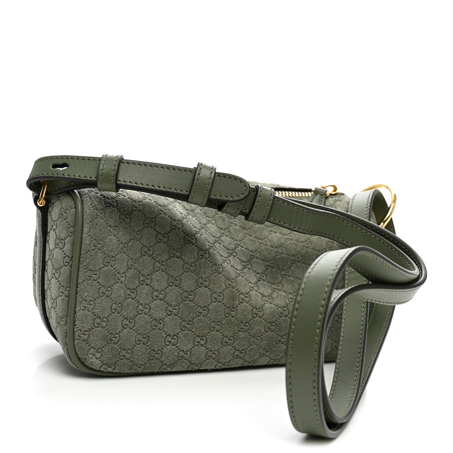 Suede GG Monogram Half Horsebit Mini Shoulder Bag Sage