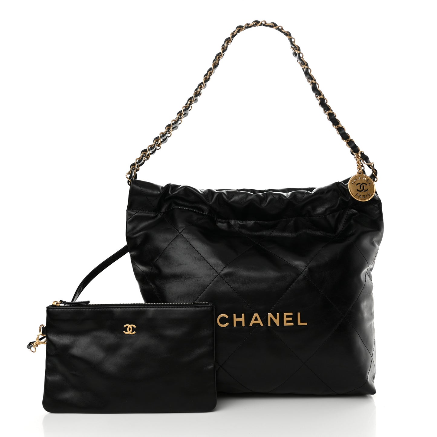 Shiny Calfskin Quilted Small Chanel 22 Black