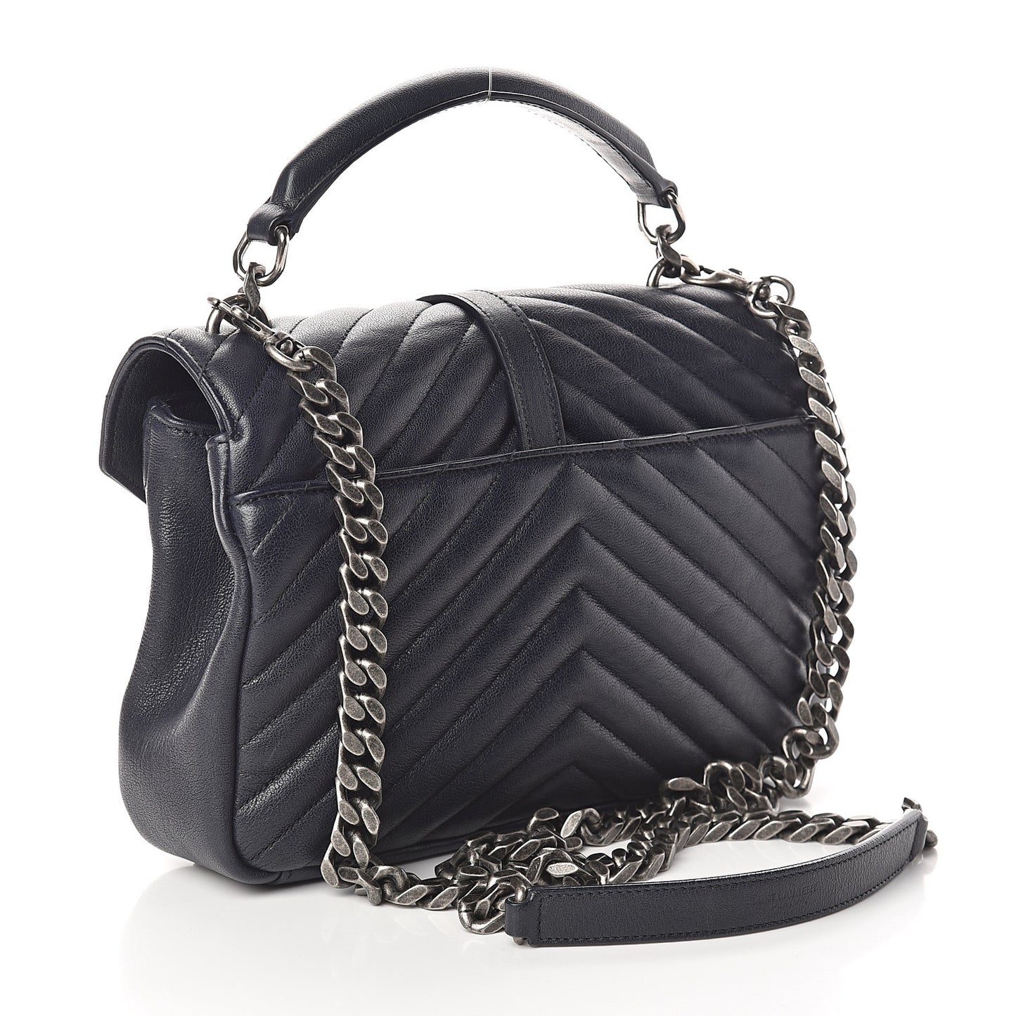 Sheepskin Matelasse Chevron Monogram Medium College Bag Deep Marine