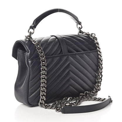 Saint Laurent Sheepskin Matelasse Chevron Monogram Medium College Bag Deep Marine 2 of 8