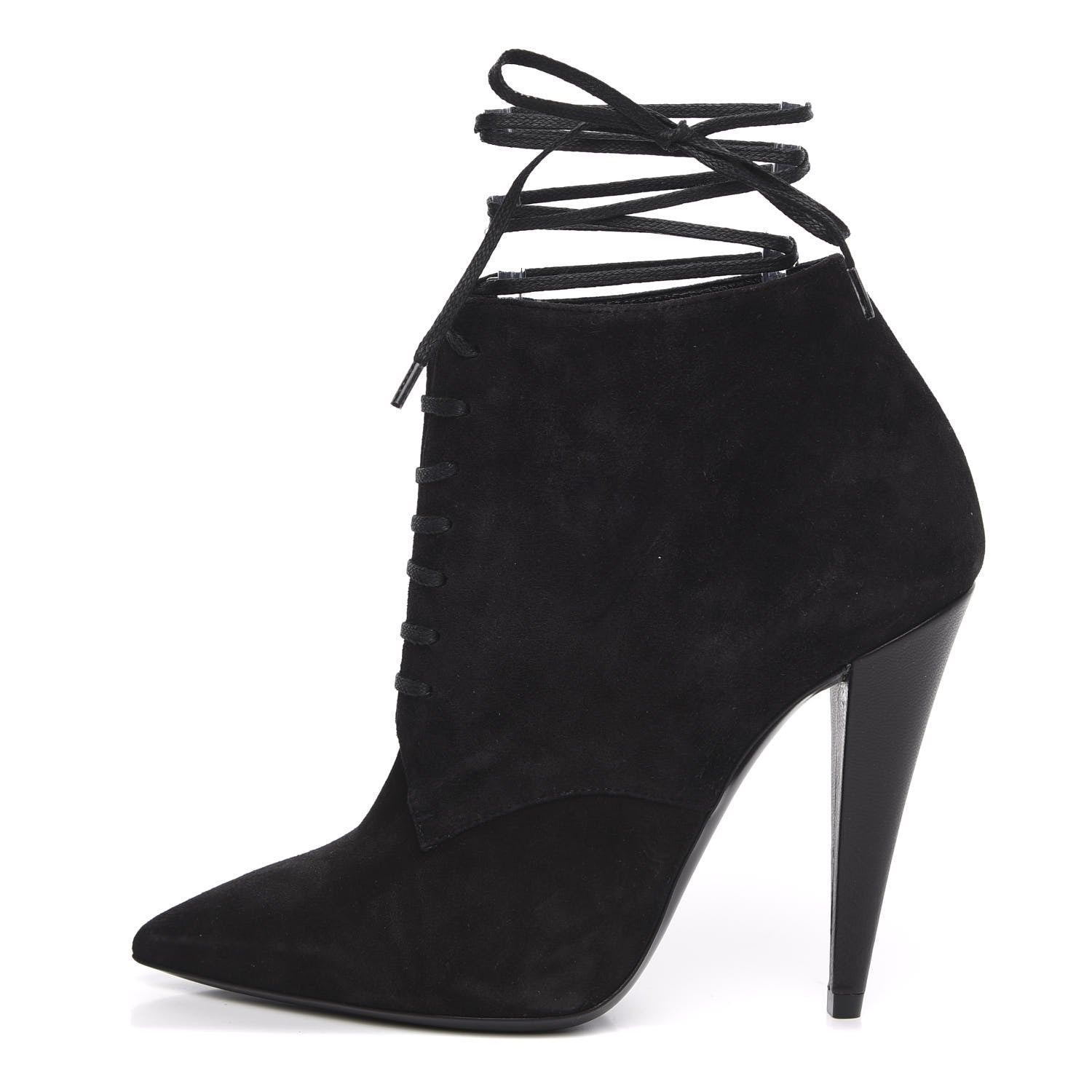 Saint Laurent Suede Kiki Lace-Up Ankle Boot 36 Black 1 of 10