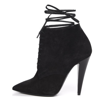 Saint Laurent Suede Kiki Lace-Up Ankle Boot 36 Black 1 of 10