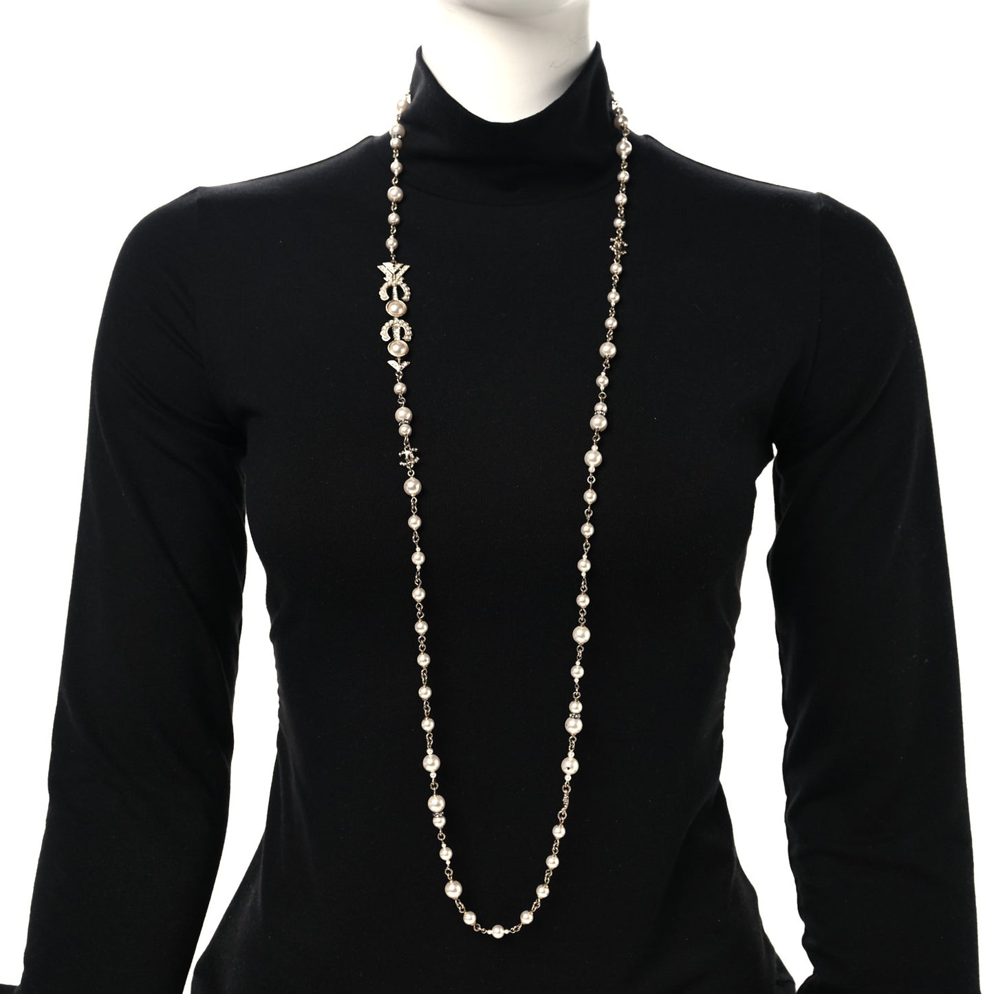 Pearl Crystal CC Coco Necklace Gold