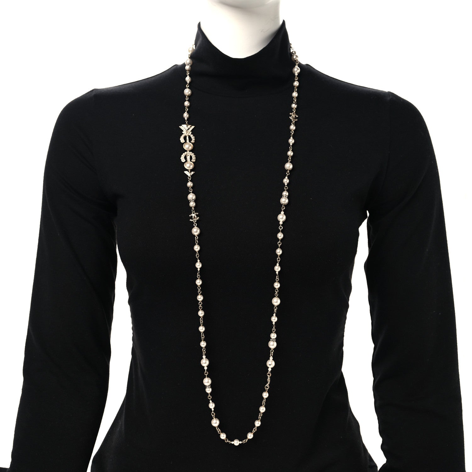 Chanel Pearl Crystal CC Coco Necklace Gold 2 of 6
