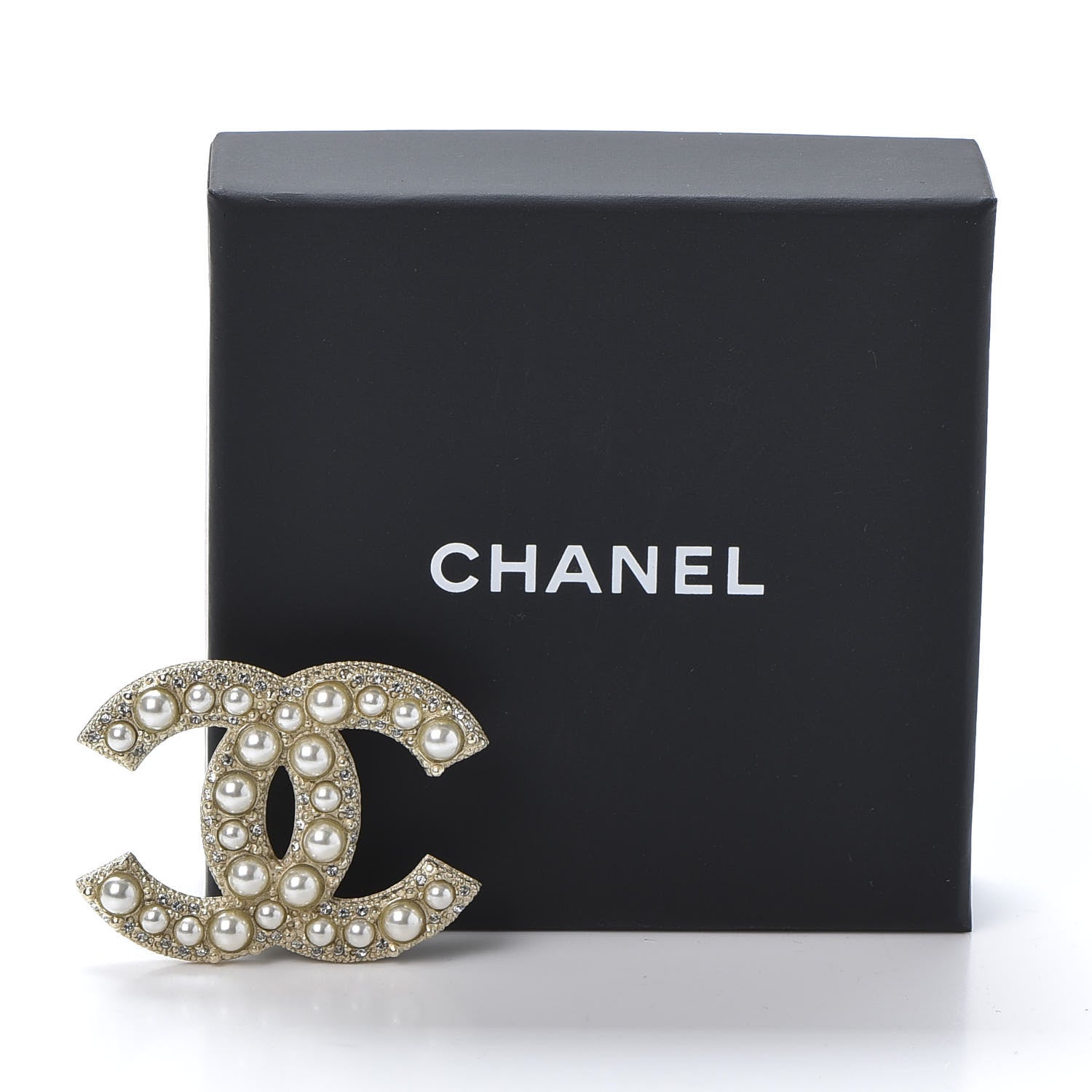 Chanel Metal Crystal Graduated Pearl CC Brooch Gold 4 of 4